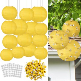 Mindsoft 140 Pcs Bee Paper Lanterns Party Decorations 6" 8" 10" Yellow Paper Lanterns with Plush 3D Bees Honeybee Hanging Decor for Birthday Party Supplies Baby Shower Holiday Indoor Outdoor DIY Craft