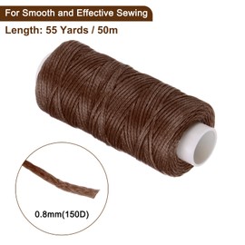 sourcing map Leather Sewing Waxed Thread, 55 Yards / 50m 0.8mm 150D Flat Polyester All-Purpose Threads for Leather Crafts, Bookbinding, Dark Brown