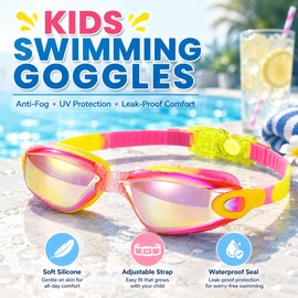 Kids Swim Goggles with Anti-Fog Lenses – UV Protection Silicone Glasses for Boys & Girls Swimming