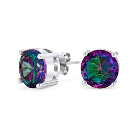 Unisex Black Mystic Rainbow Color-Changing Cubic Zirconia Solitaire AAA CZ Stud Earrings For Women .925 Sterling Silver - Round 5MM