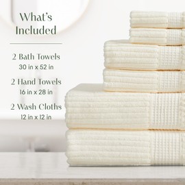 Springtree Home 100% Cotton Bath Towel Set | 6 Piece Set | Absorbent & Quick-Dry Bath Towels | Textured and Durable Cotton | Krista Collection - Cream