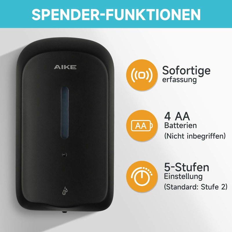 AIKE AK1226S Automatic Soap Dispenser Wall-Mounted, Tamper-proof Design for Public