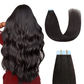 Sunya Tape in Hair Extensions Human Hair 30 Inch Long Tape in Hair Extensions Human Hair Straight Seamless Skin Weft Natural Black Tape in Hair Extensions #1B 60g/Pack 20Pcs