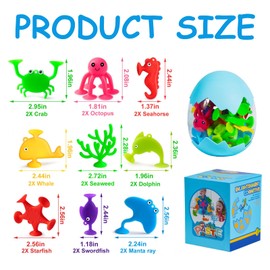 Suction Toys - 18PCS Bath Toys for Kids 3-10, Mold-Free Toddler Bath Toys with No Holes, Ocean Animal Travel Toys for Bathtub, Window, Car & Airplane, Sensory Water Play Party Favor
