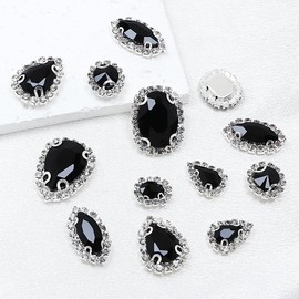 SEWJUN Sew On Rhinestones,40 Pcs Mix Shape Sewing Crystal with Silver Claw Flatback Glass Rhinestones Sew on Crystal Gems for Clothes Shoes Hats Bags & Sewing Accessories,Black