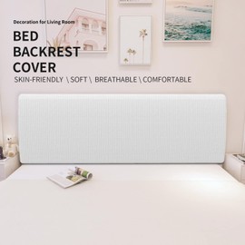 Easy-Going Stretch Bed Headboard Slipcover, Small Square Jacquard Furniture Cover, Dustproof Protector Cover for Bedroom Decor (King,White)