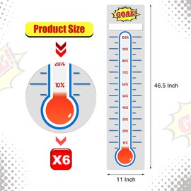 Junkin 6 Pcs Fundraising Thermometer Goal Charts Tracker Decal 48 x 11 Inch Dry Erase Thermometer Goal Setting Wall Poster Removable Giant Vinyl Sticker Office Wall Posters(White)