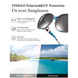 TINHAO Fit Over Glasses Sunglasses for Women Men Polarized UV Protection Butterfly Oversized Sunglasses over Glasses(Blue Grey lepard, Black)