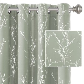 H.VERSAILTEX Blackout Curtains for Bedroom Foil Print Twig Tree Branch Thermal Insulated Grommet Curtain Drapes Light Blocking Thick Soft Window Curtains for Living 52 x 63 Inch, 2 Panels, Sage