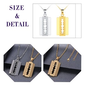 Feilok Men's Necklace Stainless Steel Men's Necklace with Pendant Men's Jewellery Collar Razor Blade for Men, Stainless Steel