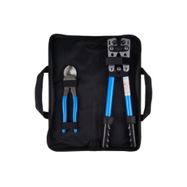 Heavy-Duty Canvas Bag/Battery Cable Lug Crimper Tool Kit For 6-50mm², Wire Crimping Tool, Pliers , Hexagoal AWG 8-1/0, with Cable Cutter, Blue, (HX-50B-BAG)