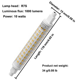 R7S LED Bulb 118mm 10W, Size 4.65-0.59-0.59 inch, 1000 Lumen (100W Halogen T3 Equivalent), 120V, 4000K, Dimmable Double Ended J Type Flood Light, Wall Floor Standing Lamp, Pack of 2 (Natural White)