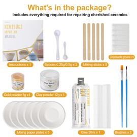 Kintsugi Repair Kit, Food Safe Glue & Edible Gold Mica Powder for Ceramics and Porcelain Repair, Perfect for Beginners Restoring Meaningful Gifts, Japanese Art Kintsugi Craft