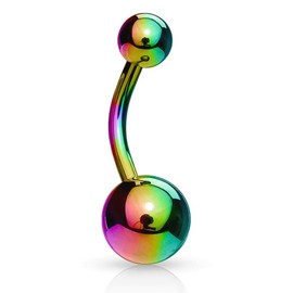 JEWEL BARREL Belly Button Bar 14g (1.6mm) Basic Belly Navel Piercing Ring 10mm Length Plain Balls Rainbow