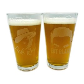EAT GLASS LICK RUST David and Alexis Quote PINT Beer Glass Set Funny Laser Engraved