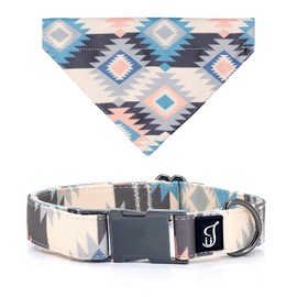 Ultra Joys Bandana Dog Collars - Dog Bandana and Collar with Comfortable Cotton Fabric & Metal Buckle in Boho Aztec Design - Small Size Dog Fancy Collar with Bandana