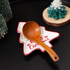 YumiPLUS Ceramic Christmas tree Spoon rest for cooking, Cute Festive Spoon Holder for Stove Top,Porcelain Spatula Rest for Kitchen Counter,Gift for Christmas (White-Christmas Tree)