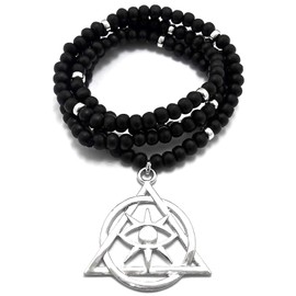 GWOOD Eye Illuminati Pendant with 32 Inch Long Bead Necklace Silver Color