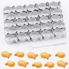 Gold Fish Cracker Cutter, 25 Cavity Fish Cookie Cutter with Cleaning Brush, Stainless Steels Mini Gold Fish Shapes Molds for Baking, Non-stick Dough