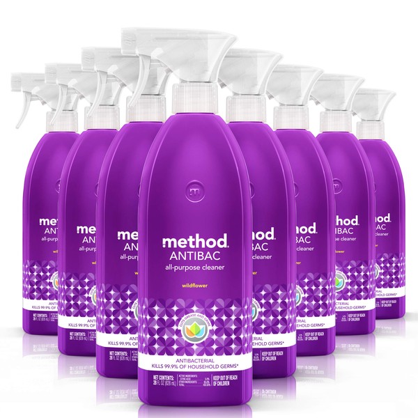 Method Antibacterial All Purpose Cleaner Spray, Wildflower, Kills 99.9% of Household Germs, 28 fl oz (Pack of 8)