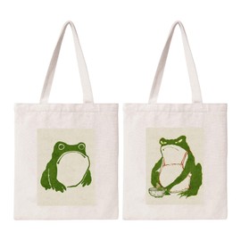 Lamkidle Cute Frog Tote Bag Aesthetic Funny Frog Tote Bag Cotton Canvas Bag For Women Gift Bag Reusable Grocery Bag Beach Bag