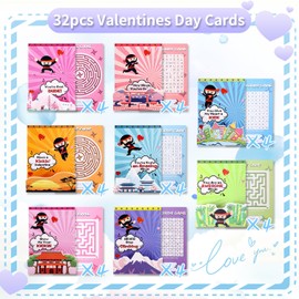 Valentines Day Cards for Kids, 32 Pack Valentines Day Gifts for Kids Classroom with Sticky Wall Climbing Ninjas, 3D Valentines Day Exchange Cards for Boys Girls School Party Supplies Greeting Cards