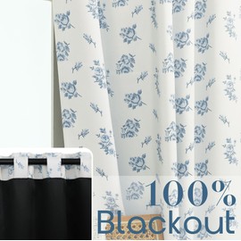 Short Blackout Curtains for Kitchen,Watercolor Vintage Country Blue Floral Blackout Dusty Bluey Curtains for Kids Room