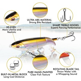 TRUSCEND Floating Fishing Lures with BKK Hooks, Whopper Plopper for Freshwater or Saltwater, Top Water Lure for Bass Catfish Pike, Fishing Wobble Surface Bass Bait Teasers Fishing Gifts for Men