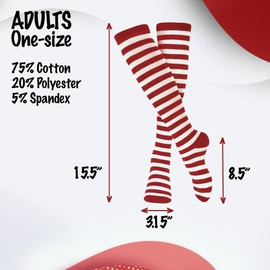 Dress Up America Cotton Striped Socks for Adults - Striped Knee High Socks for Men & Women | Teens - Stylish and Comfortable (Red & White)