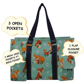 NGIL Utility Water Resistant Tote Bag, Top Zipper Closure, Perfect Gifts for Working Women, Nurses, Gym bag (Fox Life-navy)