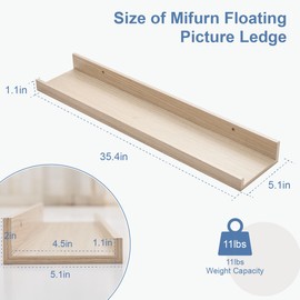 Mifurn Wall-Mounted Floating Shelves for Wall Set of 6, Modern Wall Shelves Decor Wood Storage Shelves for Bedroom, Living Room,Bathroom Shelves, Kitchen, Hanging Shelves for Room, 36 in,Walnut