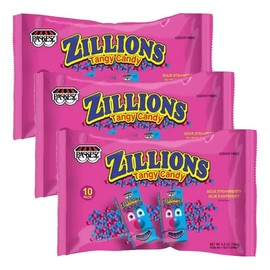 Only Kosher Candy Zillions Tangy Candy Sour Strawberry and Blue Raspberry Flavored Family Pack, 10 Pouches Per Bags, 5.6 Ounces Pack, (Pack of 3)