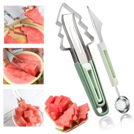 3-in-1 Watermelon Cutter Slicer Tool,Stainless Steel Watermelon Cutter Melon Baller Scoop Set Chriatmas Tree Popsicle Tool Watermelon Knife Fruit Slicer Fruit Carving Tools for Kitchen Utility Gadgets