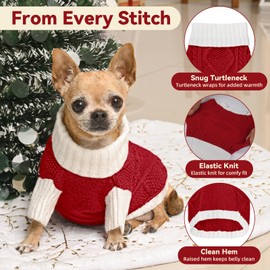 KCFESTIHUE Dog Sweater for Small Dogs Argyle Cable Knit Turtleneck Pullover Winter Clothes Boys Girls Stretch Puppy Doggie Chihuahua Yorkie Pomeranian Toy Poodle Pet (S, Red)