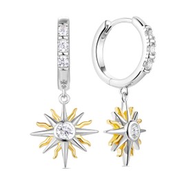 Moissanite Sun Dangly Dangling Hoop Earrings for Women Sterling Silver Gold Dangle Earrings