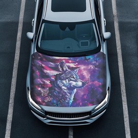 Car Hood Cover Stretch Polyester Cover for Car Hood All Seasons Universal Auto Hood Protective Accessories for Sedan SUV Pickup Truck (American Flag Wolf Butterfly Design)