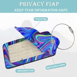 Luggage Tags Set of 2 Colorful Abstract Marble Leather Suitcase Tags with Stainless Steel Loop and Privacy Cover for Women Men Travel Luggage Accessories