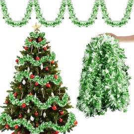 Aitsite 10 m / Pack of 5 Tinsel Christmas Tree, Tinsel White and Green Snowflake Christmas Decoration Christmas Tree Garland Christmas Decoration Party Christmas Decoration Hanging
