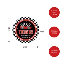 40pcs Race Car Thank You Stickers, Let's Go Racing Birthday Round Stickers, Racing Car Thank You Labels for Boy Birthday Party Favors