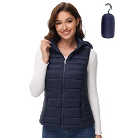 MIDNIGHTSUN Women’s Packable Puffer Vest Lightweight Hooded Full Zip Warm Winter Puffy Vest (Navy, X-Large)