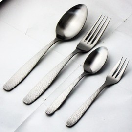 Nagao Hammertone Dinner Cutlery Set, 4 Pieces, Stainless Steel, Made in Japan