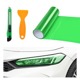 MUQIDA Headlight Vinyl Film Sticker Sheet Roll, 47.2"×11.8" Self-Adhesive Tint Vinyl Film for Car Tail Lights Fog Lights, Air-Release Headlight Tint Wrap Film with Squeegee & Cutter (Green)