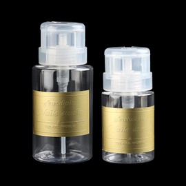 SUTOKAKA 200ML & 100ML Nail Polish Remover Pump Dispenser Push Down Alcohol Bottle Empty Lockable One-Touch Liquid Container with Flip Top Cap for Makeup Remover Facial Toner