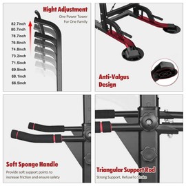 Tappio Power Tower Pull Up Bar for Home Gym, Multi Functional Pull Up Bar Stand Dip Bar Station, Adjustable Height Workout Dip Station Strength Training Fitness Equipment