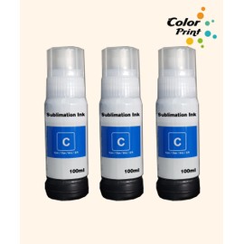 ColorPrint Compatible Sublimation Ink Refilled Bottles for ET-2850 ET-3710 ET-4760 ET-15000 ET-3750 ET-4750 ET-2700 ET-2750 ET-7700 ET-3750 ET-4500 ET-4550 EcoTank Printer (3X Cyan,100ml,3-Pack)