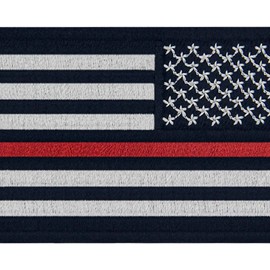 Reverse American Flag Patch Tactical USA Embroidered Badge United States Military Applique Iron On Sew On Emblem, Red Line