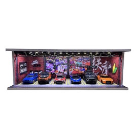 Malamfans 1/64 para escenarios de ruedas calientes, caja de exhibición de coche a escala 1/64 con luces LED y cubierta acrílica, dividida en 1 nivel, con 6 plazas de estacionamiento