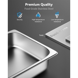 ZeroPone Hotel Pan 4" Deep Steam Table Pan 1/1 Size With Lid Hotel Pan 19 Gauge Thickened Stainless Steel Anti Jam Steam Table Pan 4 Pack