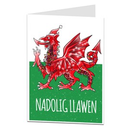 Welsh Christmas Card Nadolig Llawen Dragon Design