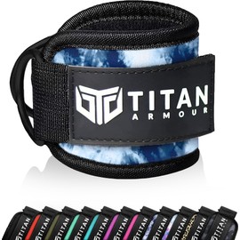 Titan Armour® Single Ankle Straps for Cable Machines | Gym Cuffs w/Heavy-Duty Steel Double D-Rings & Adjustable Strap | Lower Body Workouts Inc. Leg Curl & Glute Kickback (Blue Tie Dye)